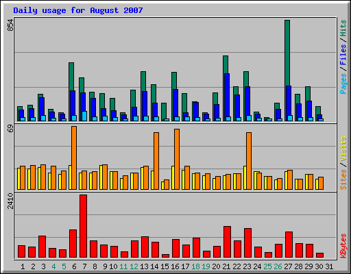 Daily usage for August 2007