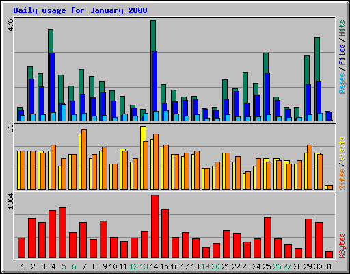 Daily usage for January 2008
